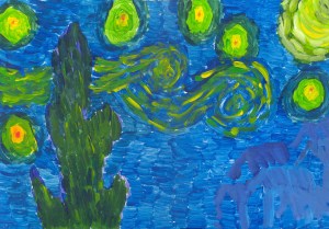 ashwini & van gogh - acrylics on paper - 8x11