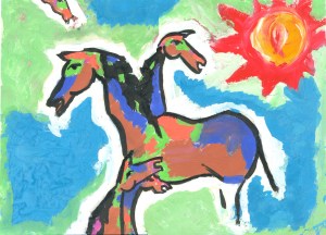 rekha & mf hussain - acrylics on board - 8x11